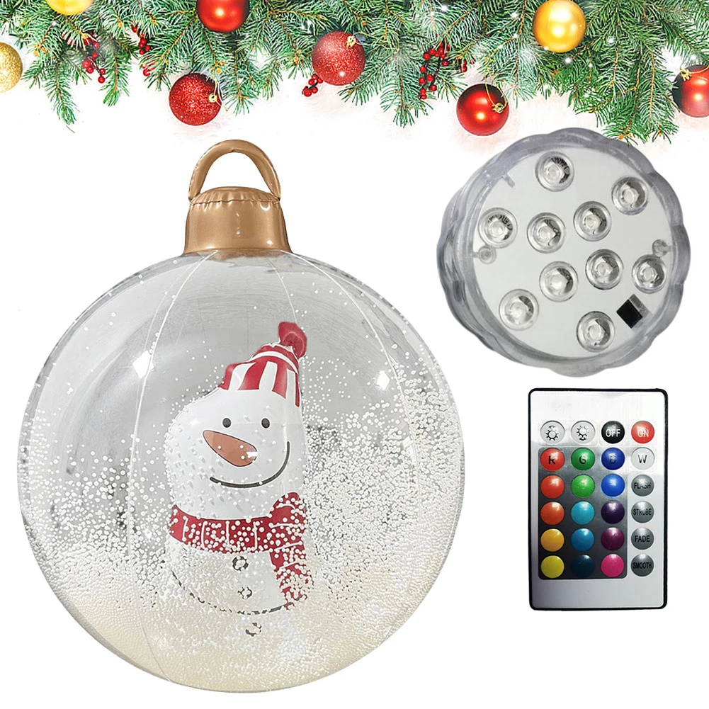 Bola de Navidad inflable gigante con luz LED, decoración navideña, adornos colgantes para puerta delantera y patio, 23,6 pulgadas