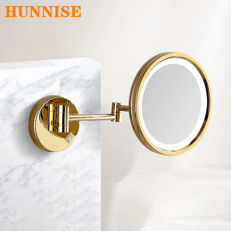 Gold LED Bathroom Makeup Mirrors Modern Equipped LED Makeup Mirror Wall Mounted Home Hotel Magnifying LED Bathroom Mirrors