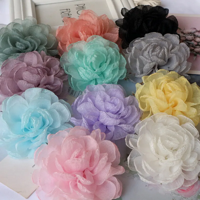 Tela de gasa grande hecha a mano, flor Artificial para vestido de novia, decoración de sombreros, 9,5 CM, 5 unidades por lote