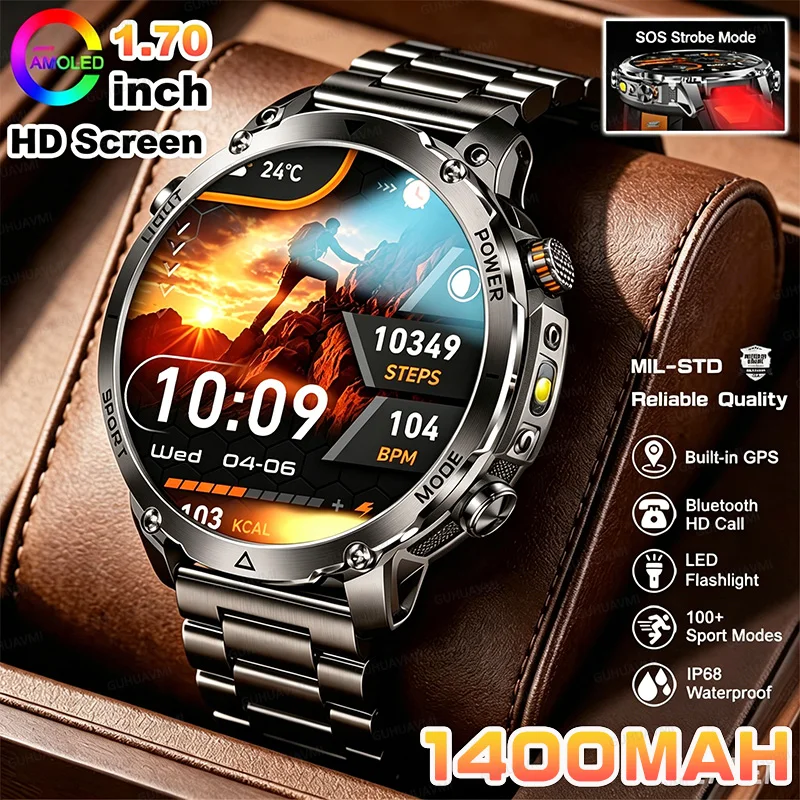 

Outdoor T-Rex 3 New Military1400mAh Big Battery Smart Watch 1.7" AMOLED Screen LED Flashlight IP68 Waterproof Swim Sports Watch