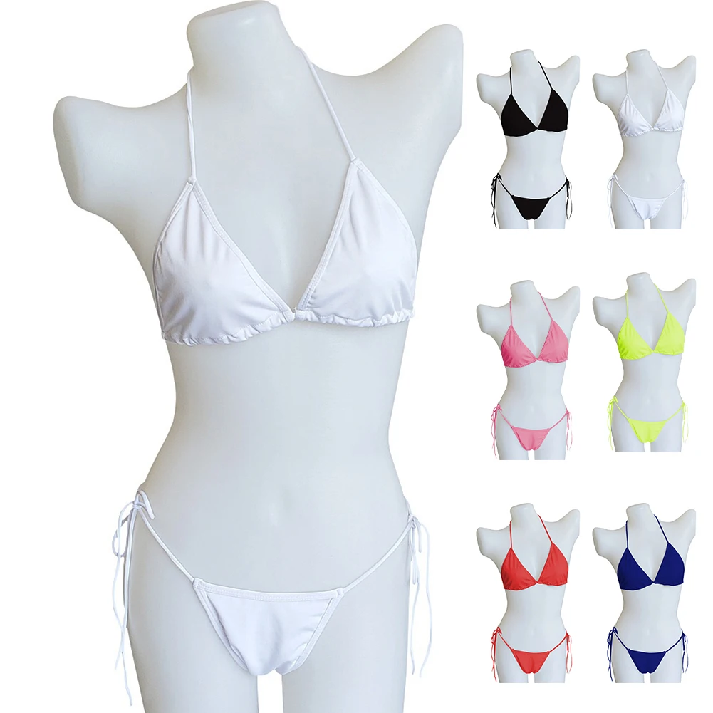 Bañador triangular con lazo para mujer, traje de baño de corte alto Sexy, Bikini brasileño de vendaje sólido, ropa de playa