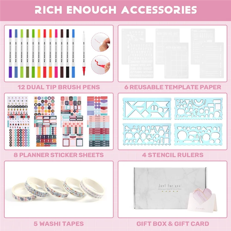 A13E-A5 Hardcover Dotted Journal Notebook With 184 Numbered Pages,Dotted Journaling Kit For Beginner