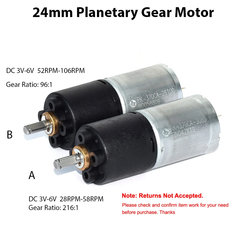 Micro 24mm RK-370-26100 Planetary Gear Motor DC 3V/3.7V/5V/6V High-Torque 370 Electric Motor for Robot Toy Model