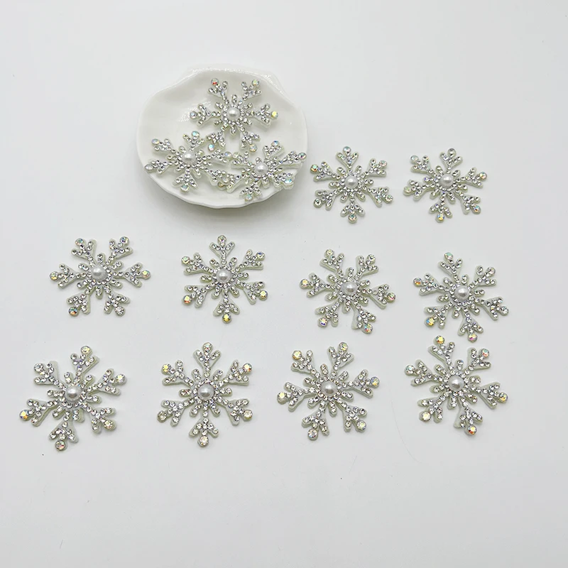 20PCS 40mm Glitter Rhinestone Cloth Christmas Snowflakes Patches DIY Craft Cake Hairpin Appliques Supplies