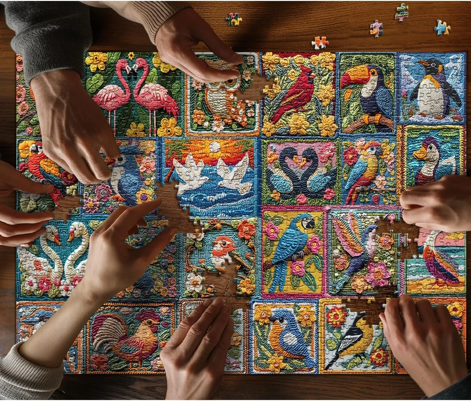 Adult Wooden Puzzle 1000/500/300 Pcs Small Animal Embroidery Block Painting for Gameroom Bedroom Livingroom Party Birthday Gift