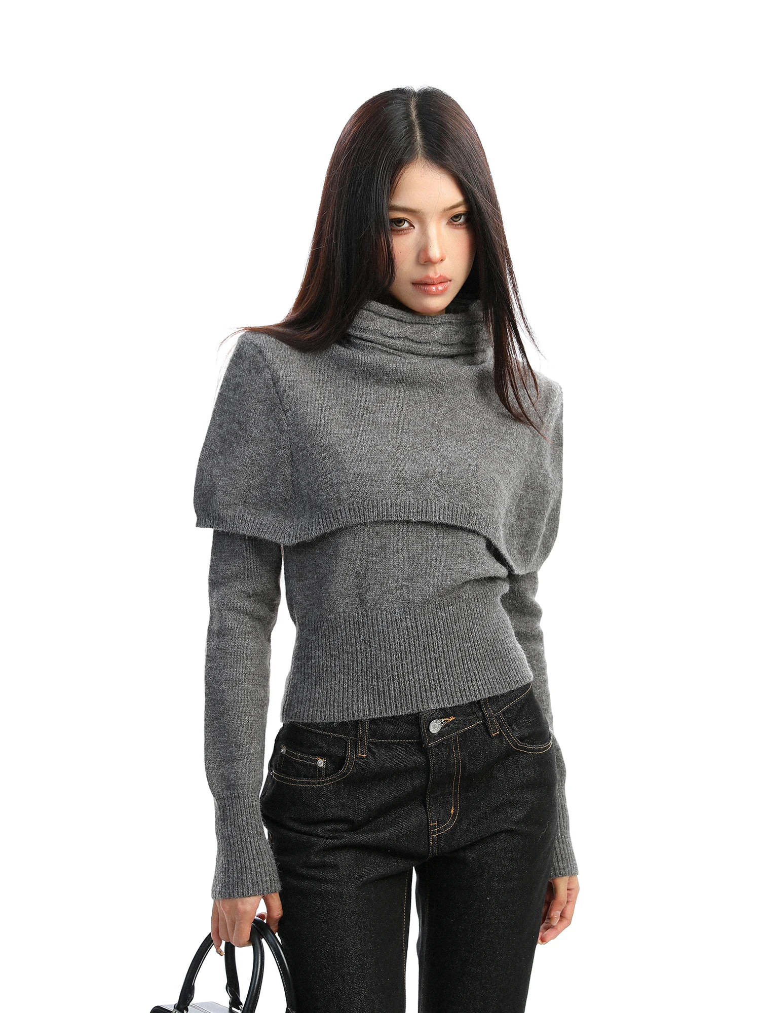 

Комплект из двух предметов BGOLD: Съемный свитер-хомут и вязаная теплая накидка на плечи для женщин, зимний повседневный топ-пальто