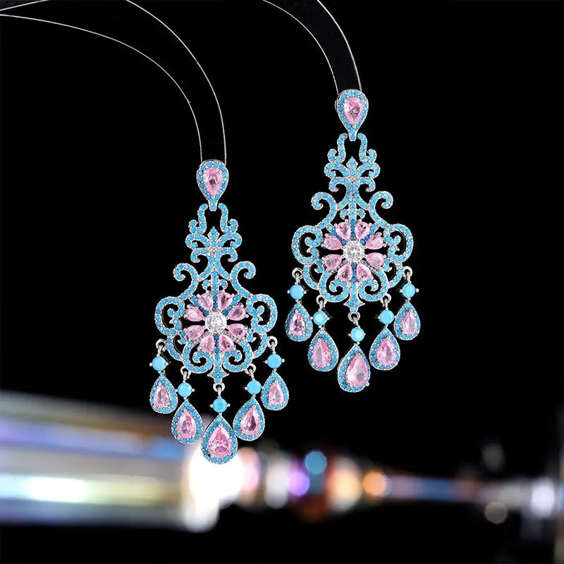 

European and American Luxury Heavy Craft Retro Full Zircon Bridal Earrings Banquet Super Sparkling Evening Wedding Dress High-en