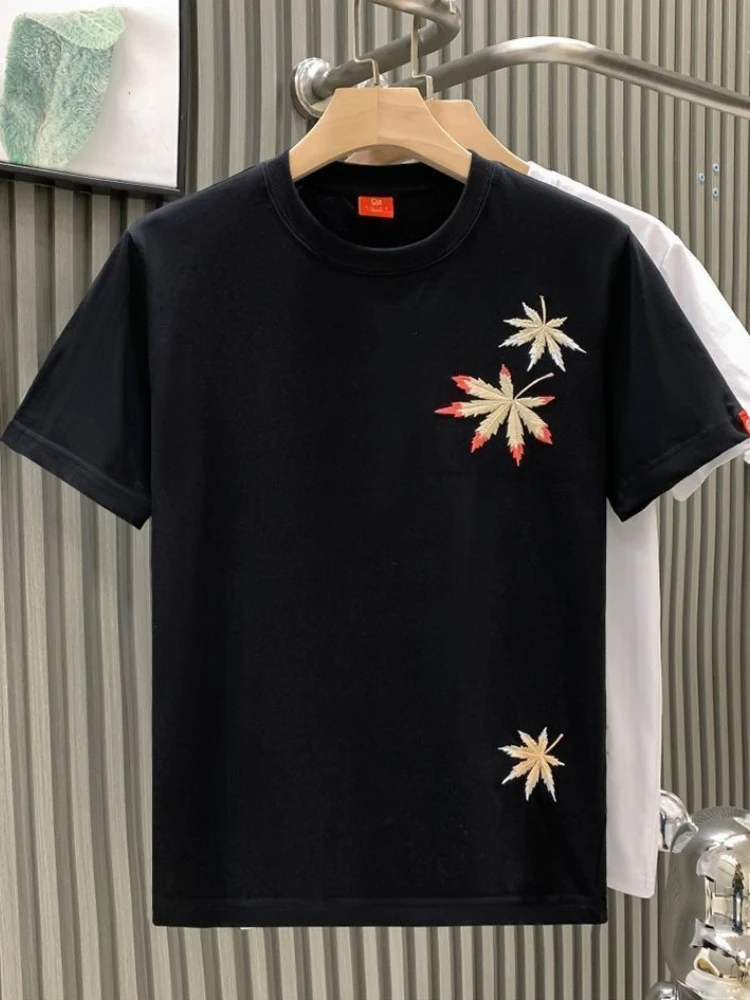 Men's Chinese Style Phoenix Embroidery T-Shirt 2026 Summer Short Sleeve Loose Fit Casual Round Neck Top
