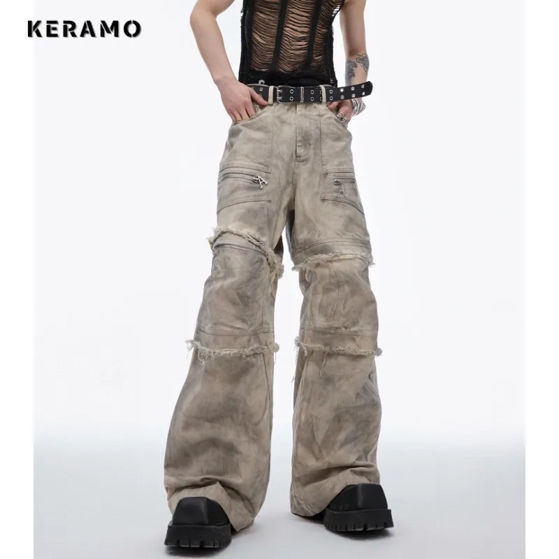 سراويل جينز نسائية غير رسمية بسحاب 2000s سراويل جينز أمريكية عتيقة بشراشيب انتقائية Y2K Harajuku جيوب للشارع من قماش الدنيم #3