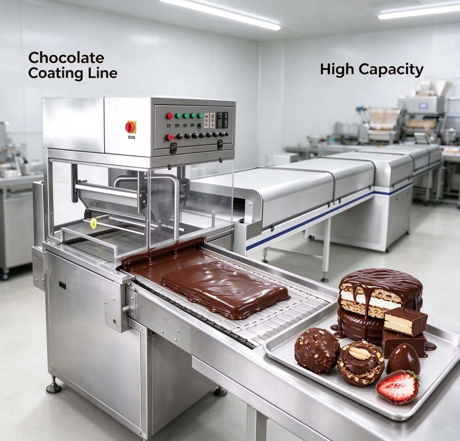 Chocolate Coating Machine for Cake Candy Biscuit Wafer Coating Automatic Chocolate Enrobing Machine Food Processing Line Custom