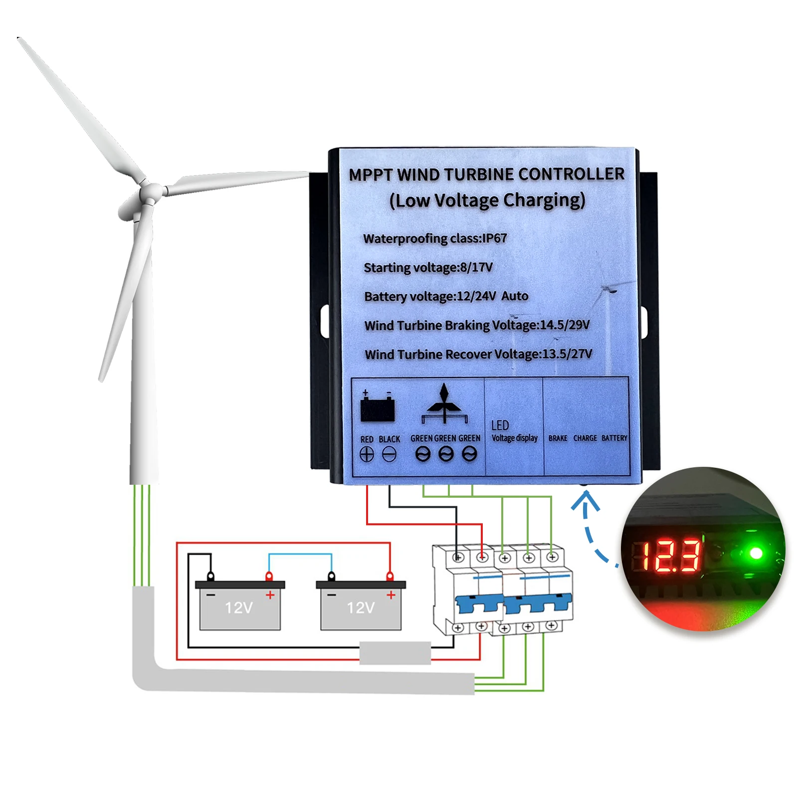 

12V 24V 48V MPPT 600W 800W Low Wind Speed Charge Controller With Voltage Display For Horizontal Vertical Wind Turbine Generator