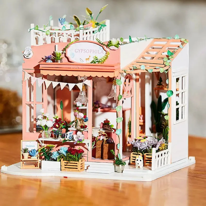 New DIY Gypsophila Flower House Mini Model Kit - Hand-Assembled Artistic Dollhouse, Creative Gift for Home Decor