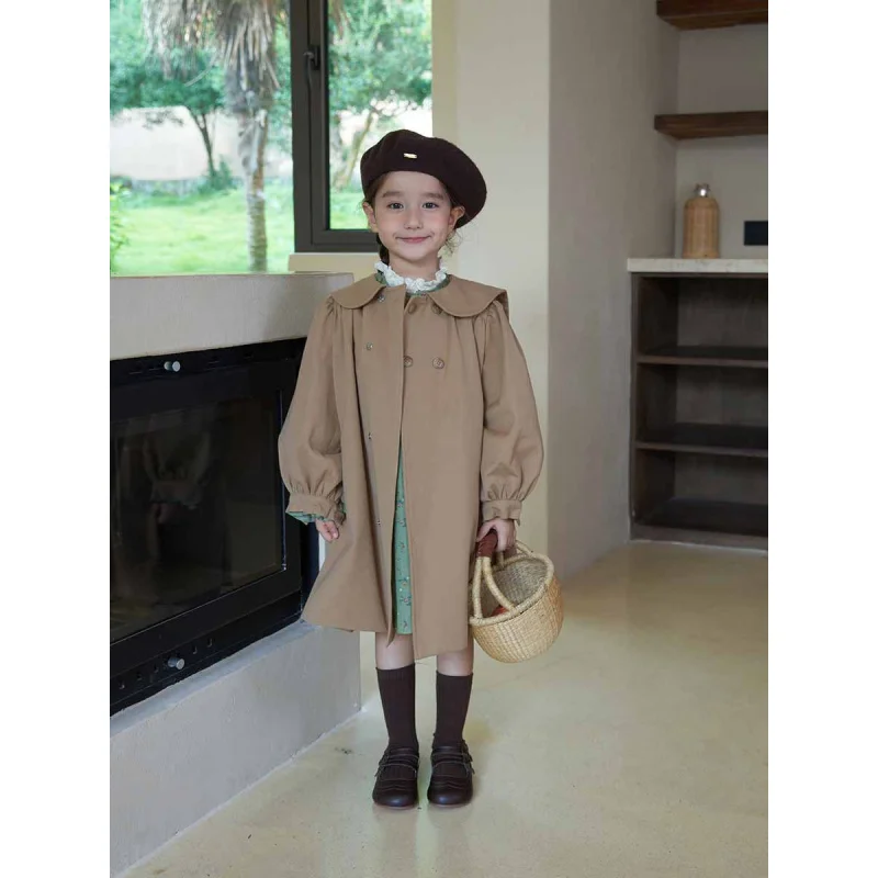 Hnq-Girls' Mid-Length Trench Coat Autumn Season New British Style Coat Trendy Child Fashionable Coat Children One Piece Dropship