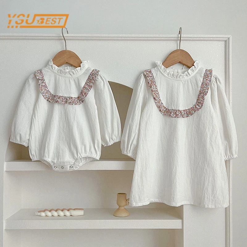 Infant Kids Baby Girls Long Sleeve Lace Printing Sisters Dress Spring Autumn New Kids Baby Girls Princess Clothes Rompers