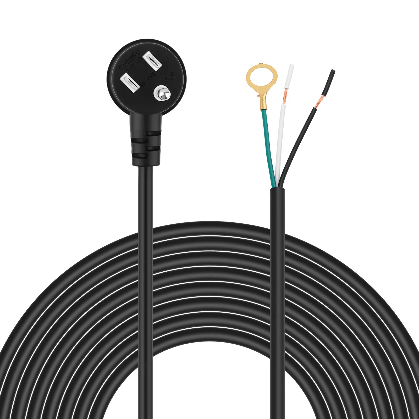 2.5M 3-Prong Power Cord 90 Degree Right Angle Flat Plug Replacement Power Cable with Open End Wiring, 3-Prong Power Cord