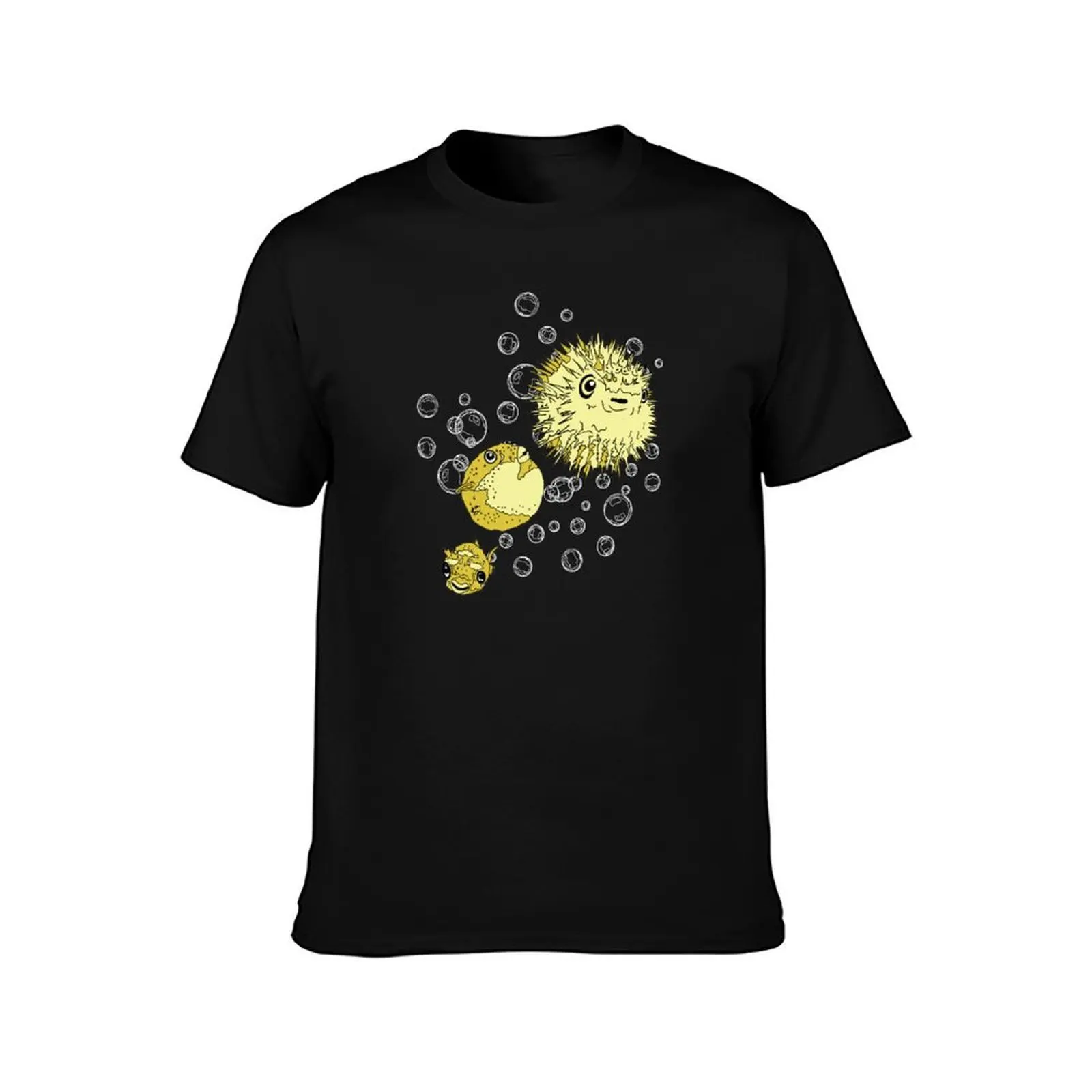 Puffer Fish Power T-Shirt, Summer Casual Cotton Tee, Oversized Streetwear Tops, Vintage Graphic Print, Loose Fit Short Sleeve