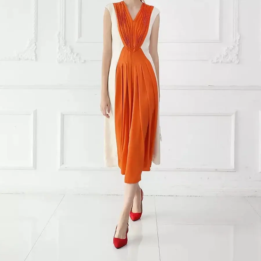 

Customized Modern Jersey A-Line Evening Dress High Quality Sleeveless V-Neck Tea Length فساتين سهرات Custom Size