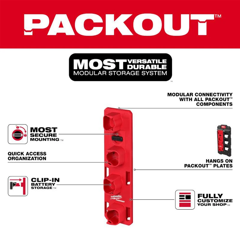 Milwaukee 48-22-8338 PACKOUT M12 Battery Rack Security Firmly Installed Clip Battery Storage Function DIY Tool