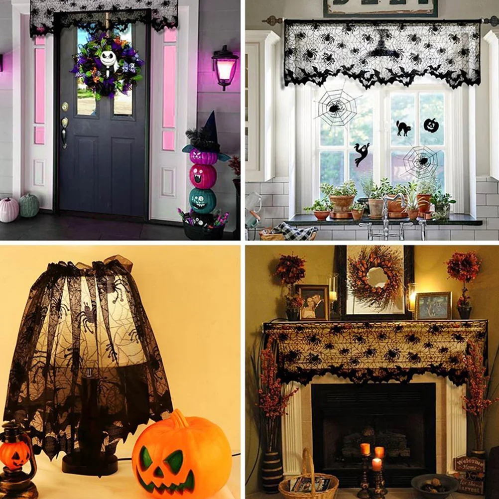 Lampshades Topper Scarf Halloween Decorations Black Drapes Curtain Cylindrical Lace Curtains