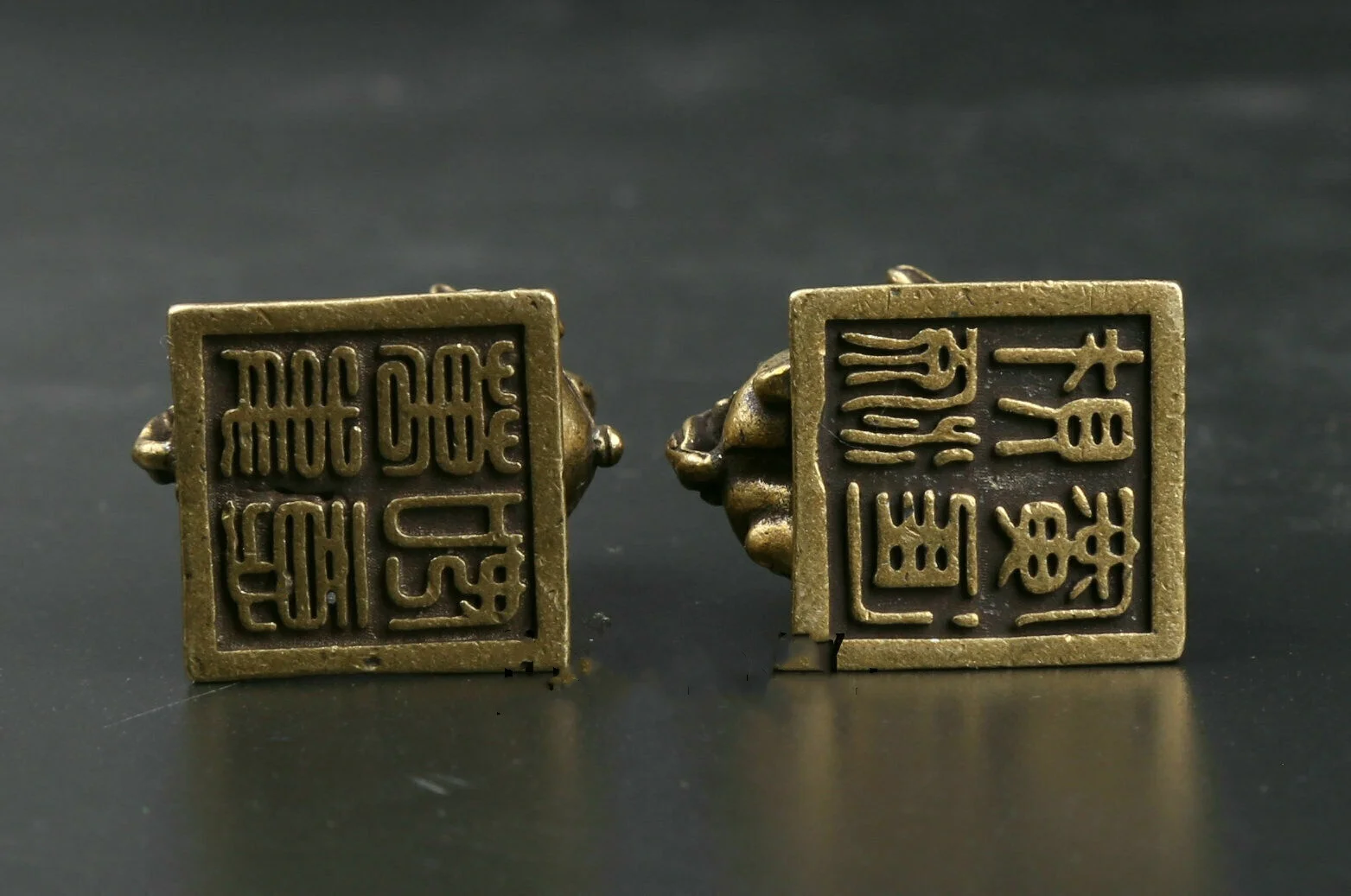 زوج 1.22 بوصة الصينية كوريو البرونزية فو فو الكلب الحرس الأسد ختم تمثال الخاتم #5