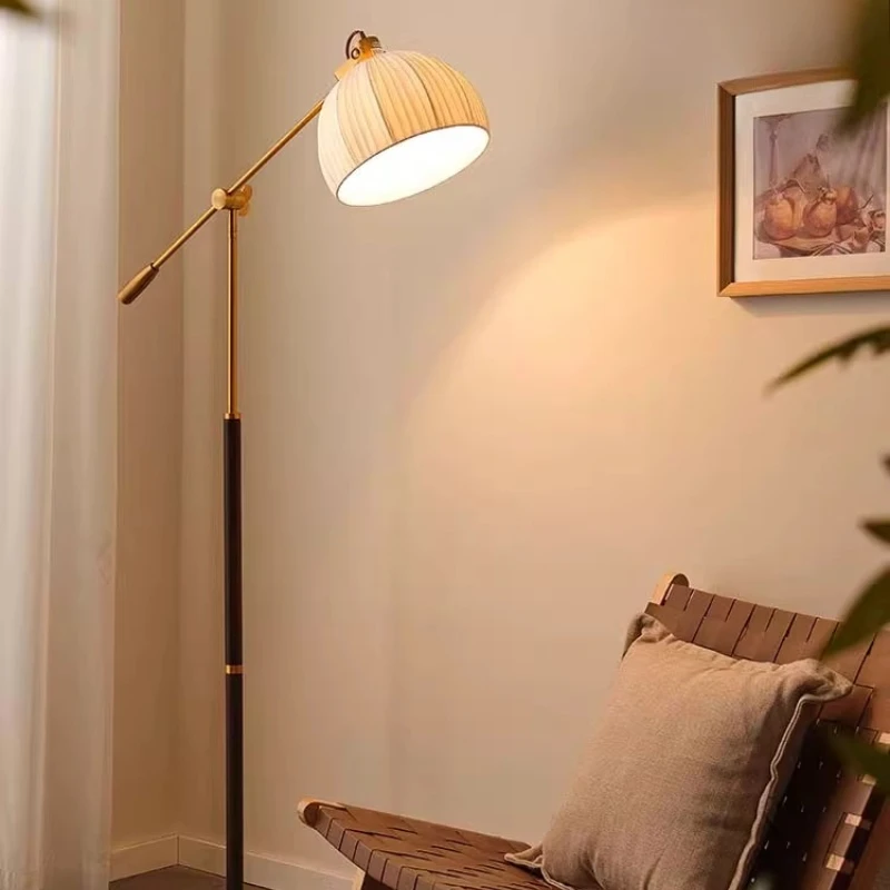 الفرنسية قاعدة خشبية الحديد المطاوع الروك الذراع LED مصابيح أرضية النسيج عاكس الضوء غرفة المعيشة غرفة نوم مطعم مكتب الدائمة الخفيفة