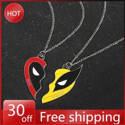 Marvel Movie Deadpool & Wolverine Necklace Best Friends Set Split Heart Matching Pendant Cute Keychain Couple Accessories Gift