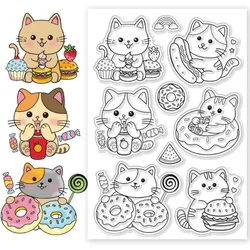 1pc Cat Clear Stamps Hamburger Donuts Stamp for Crafts Transparent Silicone Stamps Kitten Silicone Stamps for Card Making