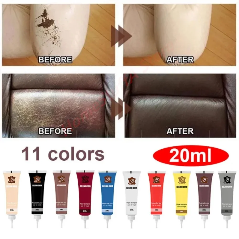 20ml Leather Repair Gel  Diy PU Leather Patch Sticky for Car Seat Home Sofa Bag Refurbishing Cream Color Repair Leather Cleaner