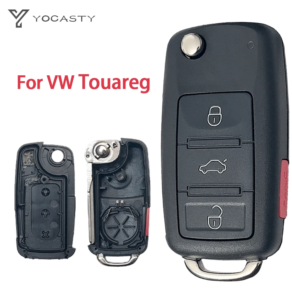 YOCASTY For 2002-2010 VOLKSWAGEN VW Phaeton Touareg 3+1 Buttons Replacement Remote Flip Car Key Shell Case Cover KR55WK45032