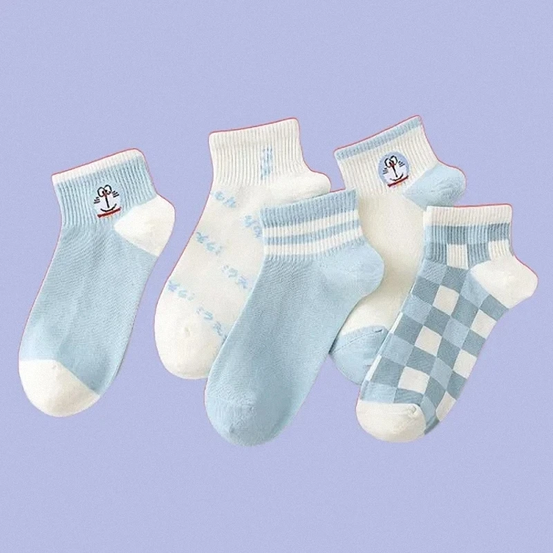 Chaussettes Bateau en Coton Absorbant la Sueur pour Femme, Minces, Mignonnes, Dessin Animé, Ours, Décontractées, Ins Chimallow Mouth, Été, Nouveau, 5 Paires