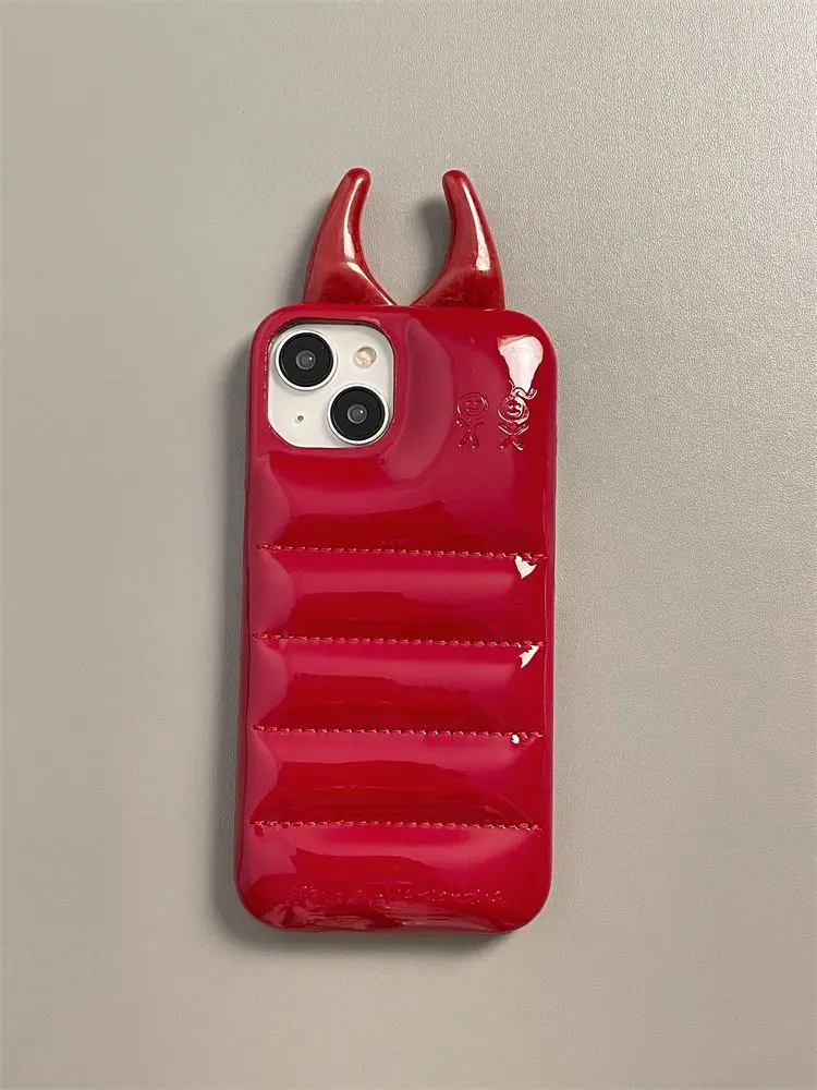 Cow Horns Warm Winter Down Jacket The Puffer Case Aurora For iPhone 16 15 14 13 12 Pro Max Phone Cases Cover Shockproof Coque