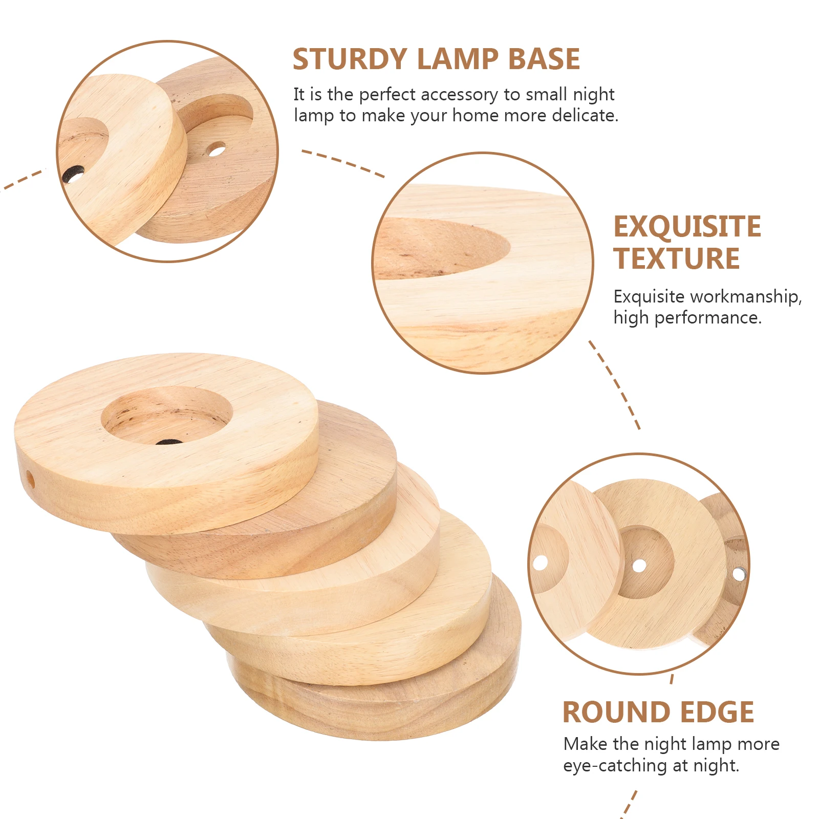 5 Pcs Solid Wood Base Circular Table Bedroom Light Stand Round Night Lamp Bases Wooden Holder Small Night Lamp Study Room Office