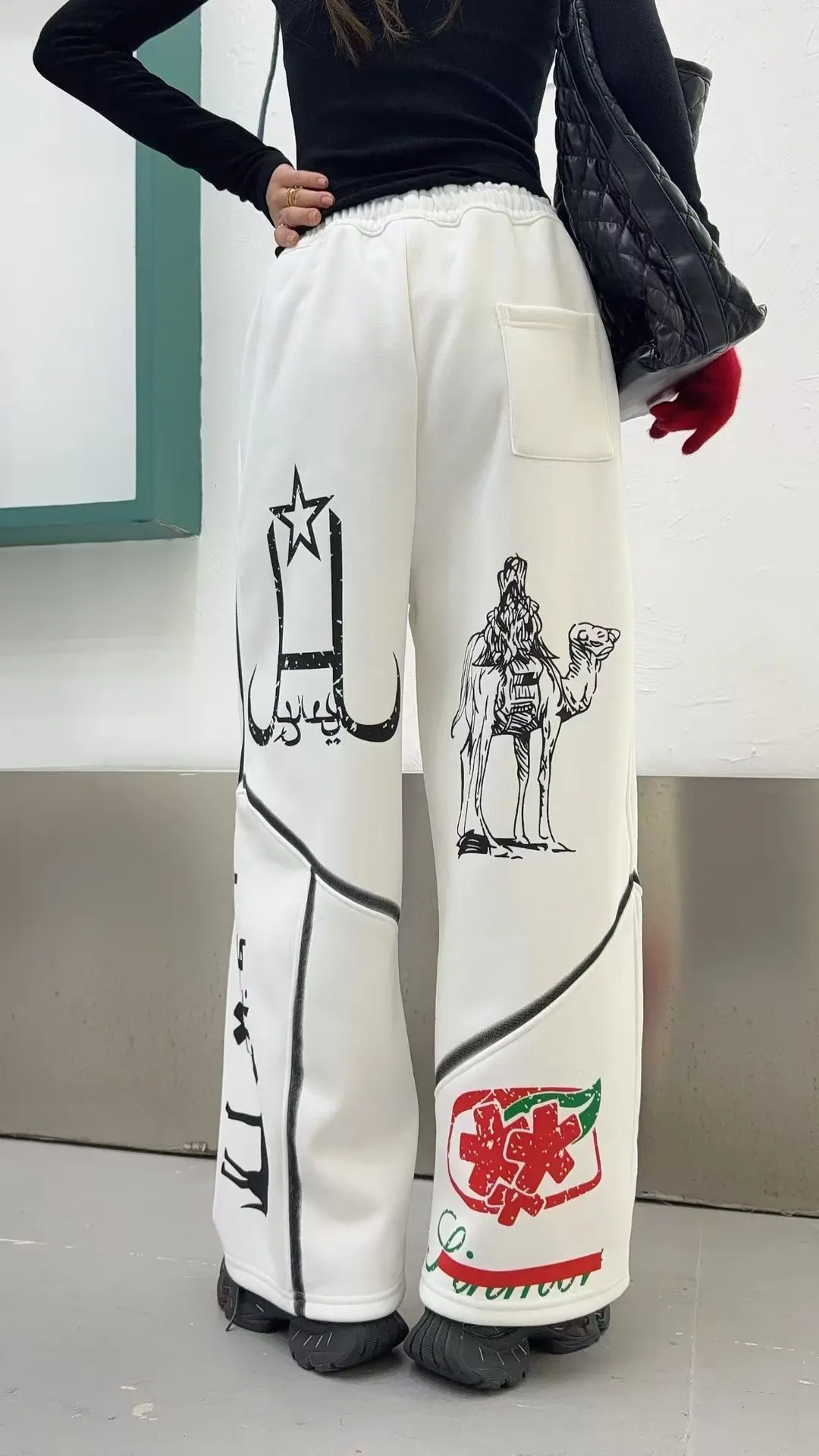 سراويل كبيرة الحجم مطبوعة بحروف عتيقة سراويل نسائية شتوية من الصوف غير رسمية بلوزات على الموضة اليابانية الكورية Vestdios Y2k #4