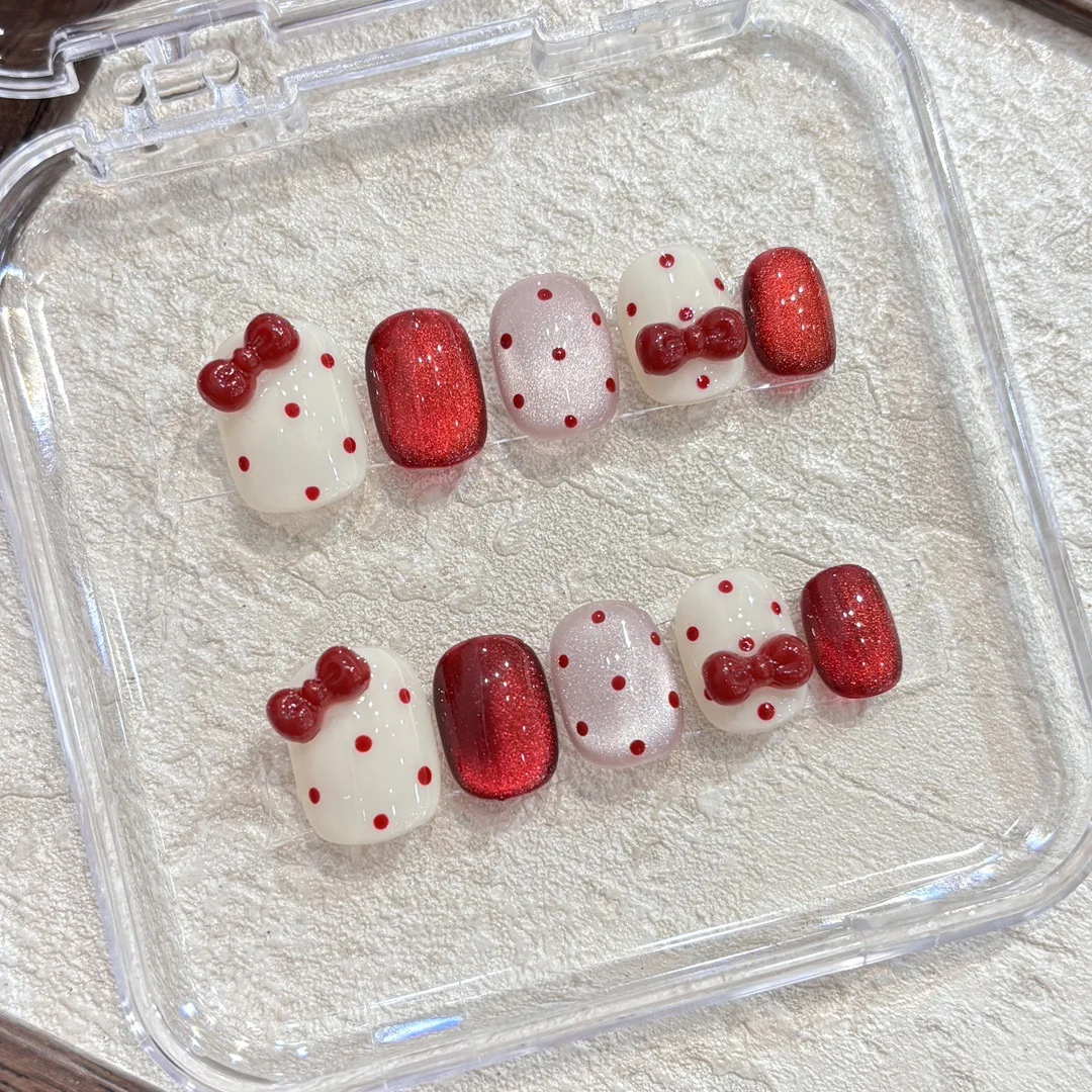 10 pezzi quadrati corti carini e bianchi occhi di gatto effetto unghie finte punte per unghie finte per donne e ragazze look quotidiano primavera estate