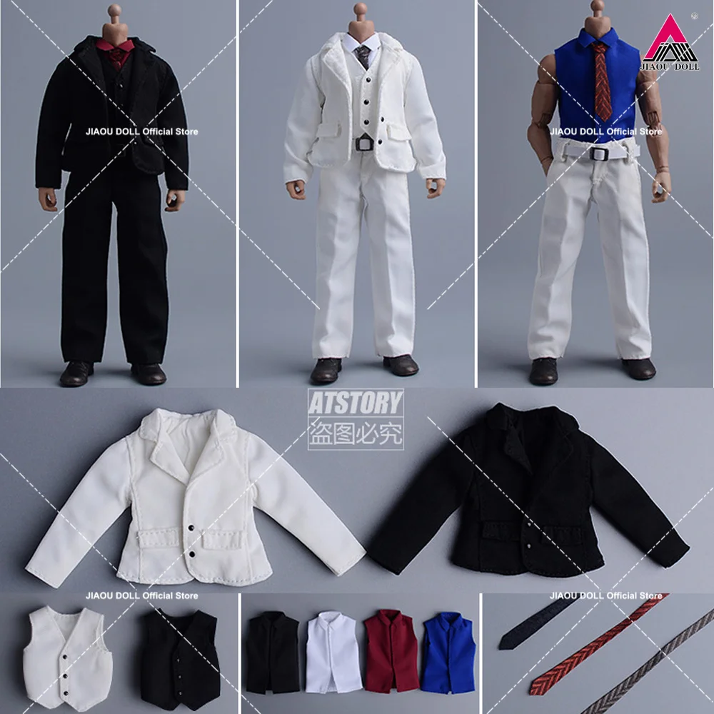 

1/12 Scale Male Vest Jacket Trousers Tie Business Suit Set Clothes Accessory Model for 6" Soldier Action Figure Body Dolls Toys