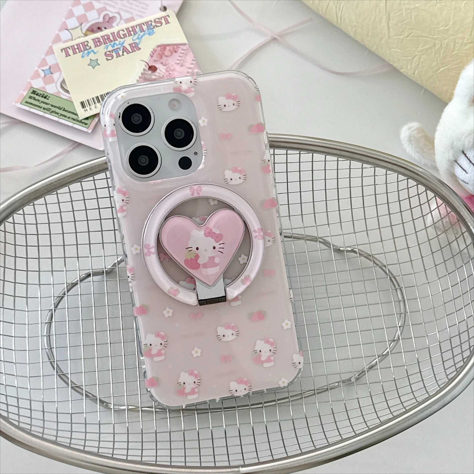 

Cute Cartoon Sanrio Hello Kitty Y2K Magnetic Bracket Mobile Phone Case for IPhone 16ProMax 16 15 14 13 ProMax Phone Case