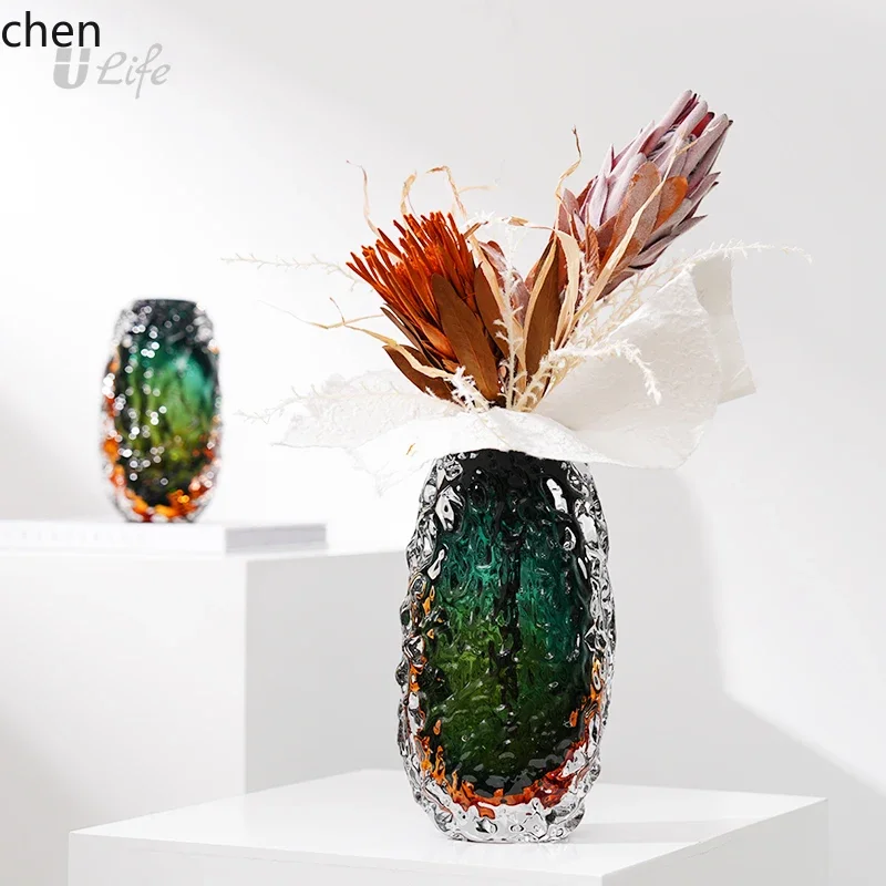 YFY  green glass vase ornament porch living room  flower arrangement high-end decoration
