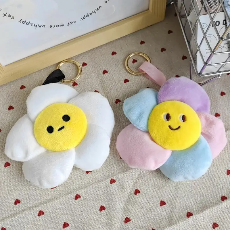 new lovely Personalized Cartoon Plush Smiling Face Sunflower Doll Pendant soft Book Bag Keychain Doll couple kids gift