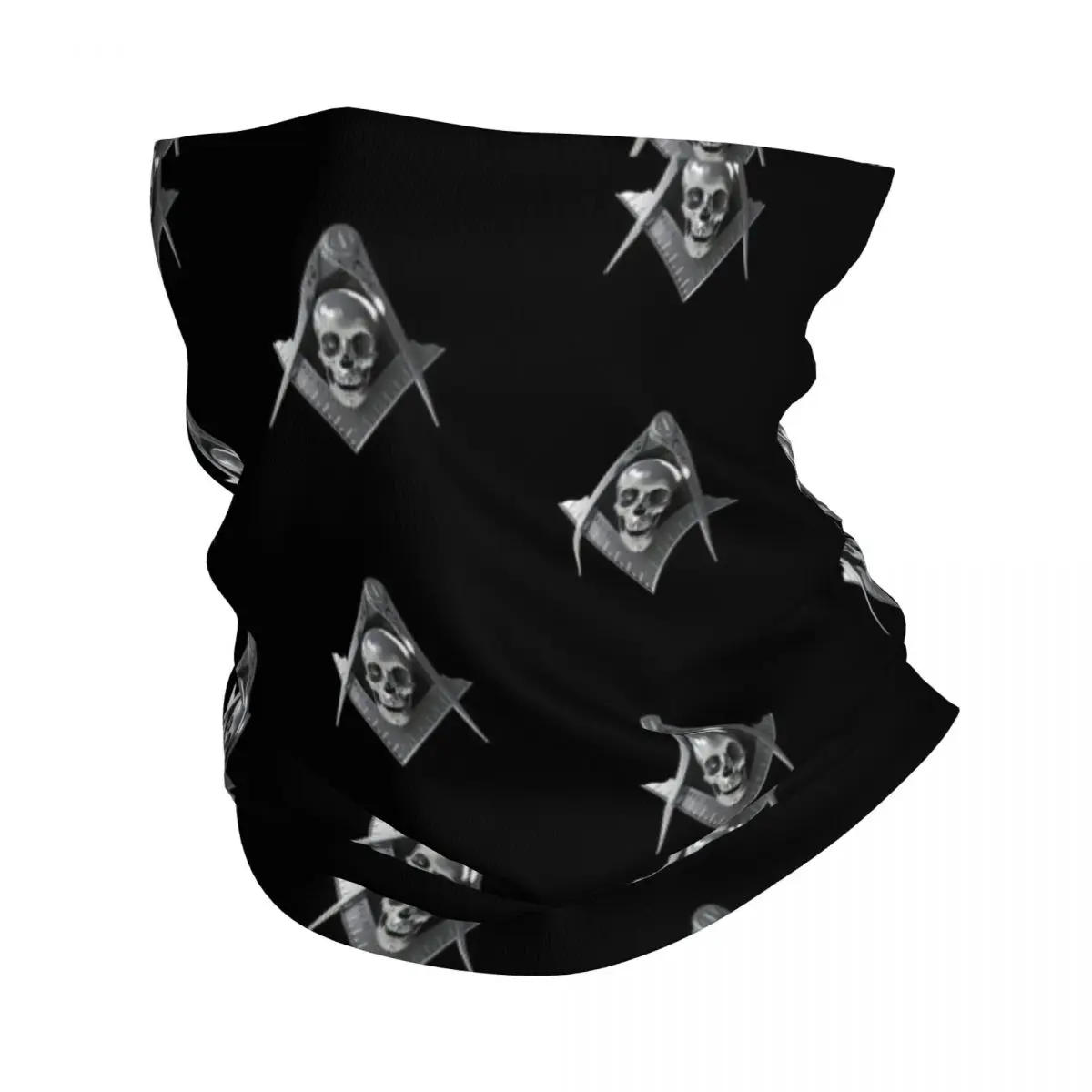 Freemason Pattern Silver Skull Compass Masonic Bandana Neck Cover Printed Wrap Scarf Multifunctional Face Mask Fishing Windproof