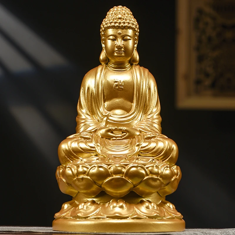 Pure wood Sakyamuni Buddha statue ornament large solid wood carving golden body Tathagata opening gift crafts