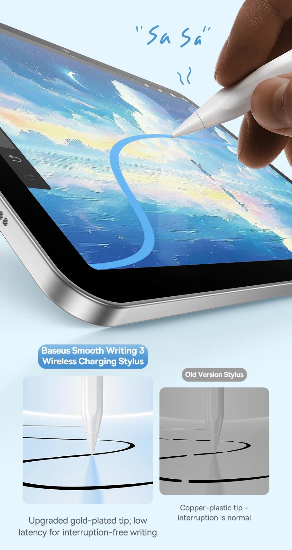 Baseus Stylus Stift Kabellose Aufladung für Apple Pencil Magnetische Anziehung für iPad Pro Air Mini Bluetooth 23h Akkulaufzeit Tablet-Stift – Detail 6