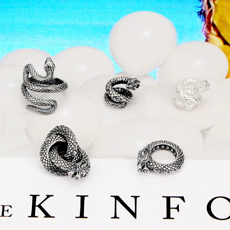 

S925 pure silver retro zodiac dragon personality dragon ring three-dimensional snake partition bead partition handmade DIY
