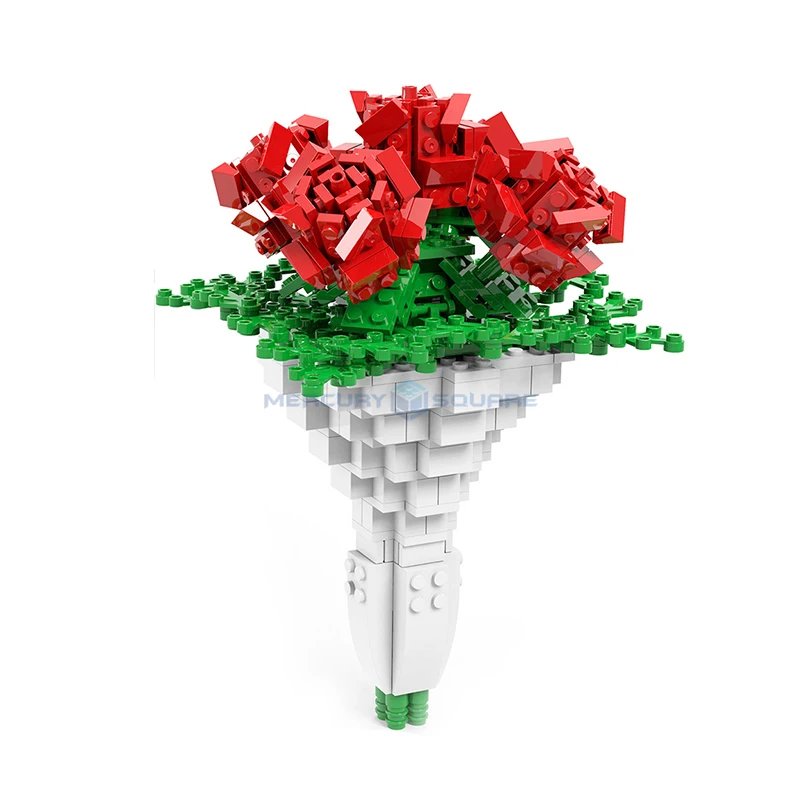 

Rose Bouquet Model Building Blocks MOC 90015 Everlasting Flower Art Bricks Ideas Creative Ornament Gift Toy Kit Boys Girls Lover