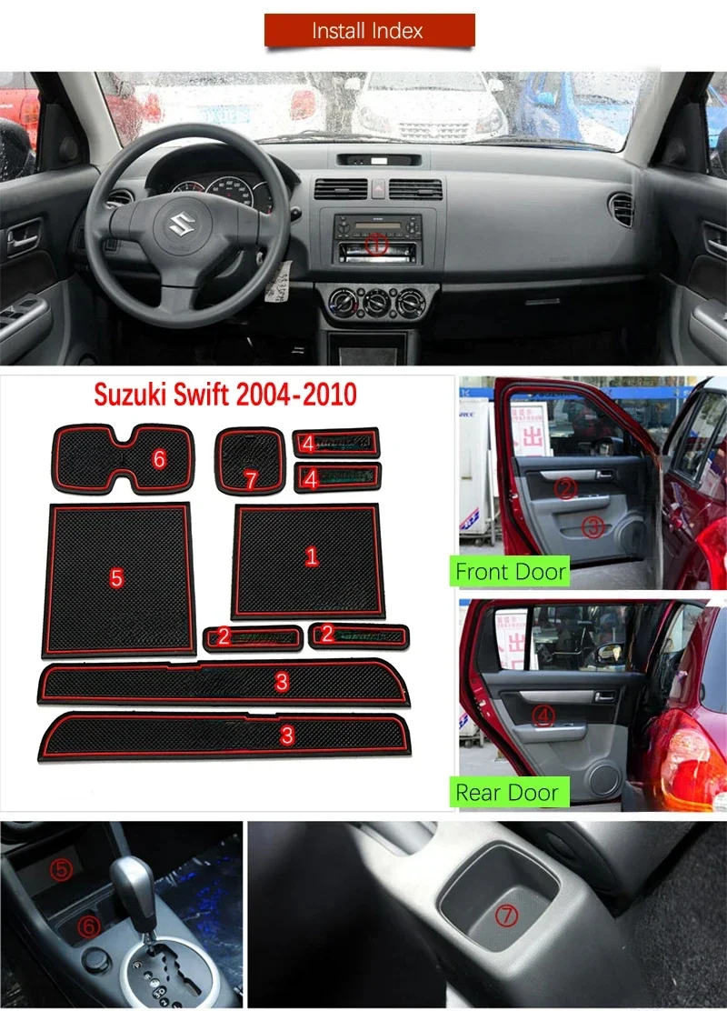 Anti-Slip Gate Slot Mat Rubber Coaster for Suzuki Swift 2004 2005 2006 2007 2008 2009 2010 Maruti Sport Accessories ZD11S ZC31S