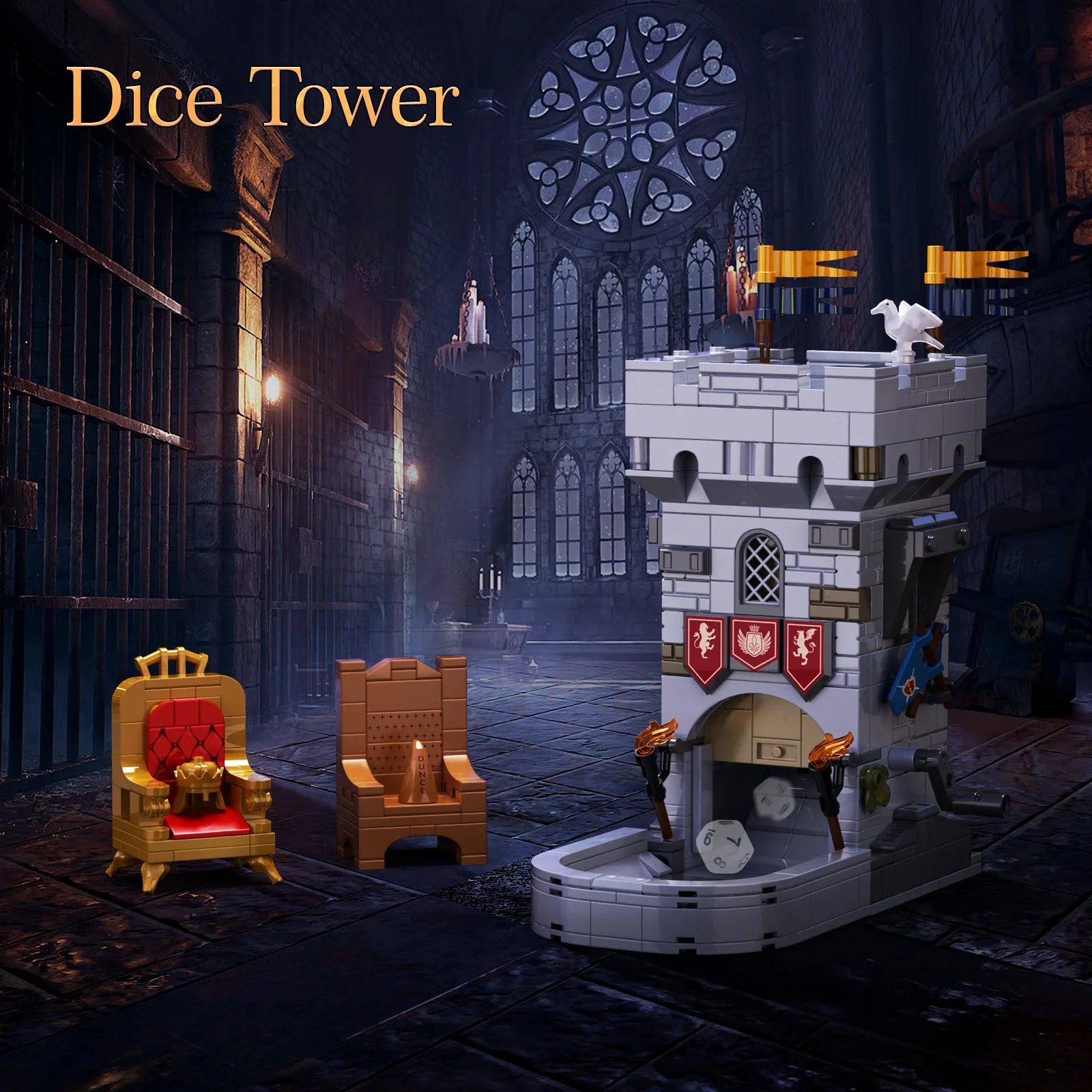 MOC Classic Game Horror Castle Prison Dungeon Building Blocks Kit Dungeonsed Self-Loading Dice Tower Model Kids Puzzle Toys Gift