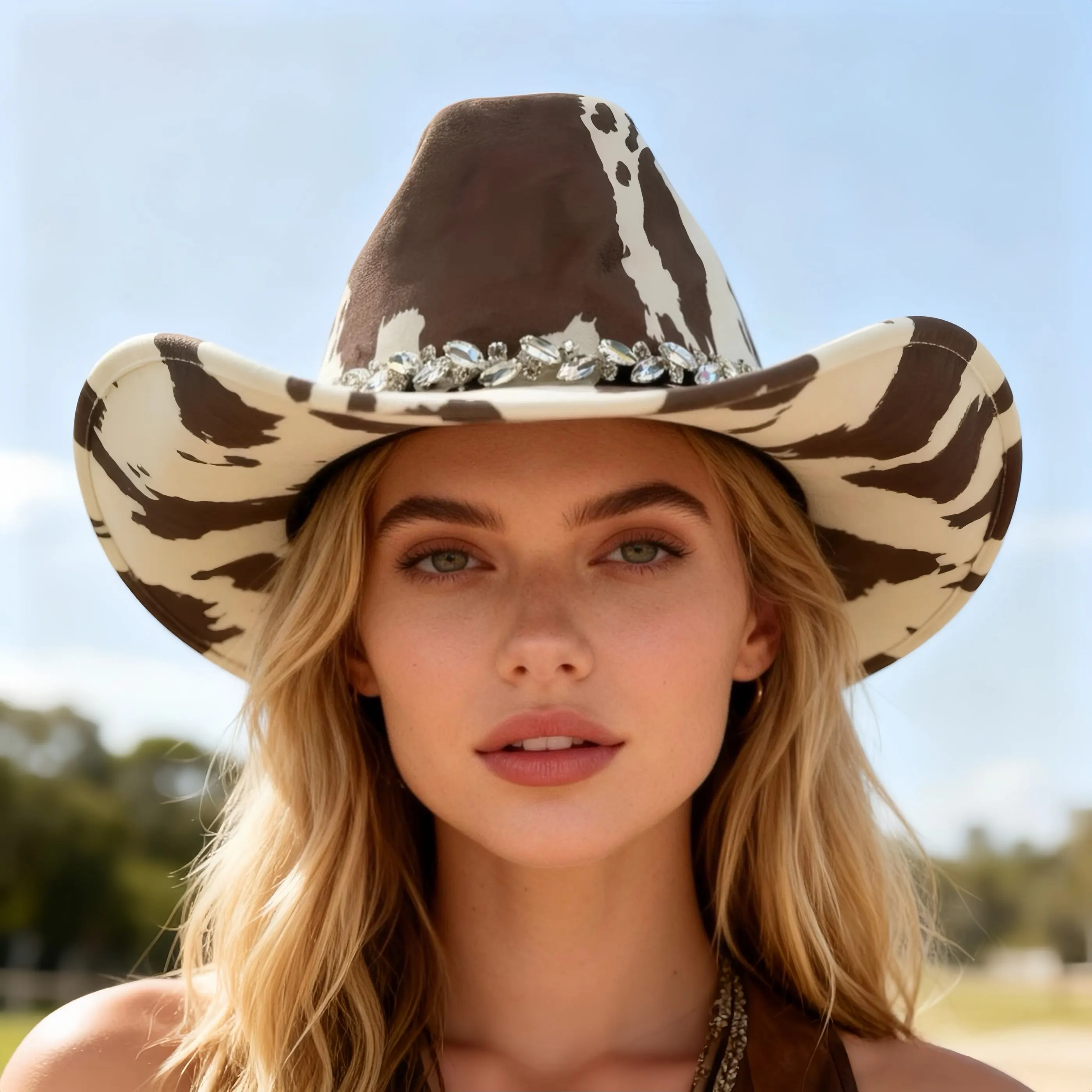

HongLuan Brown Glitter Costume Hat Adult, Cowboy Hats Rhinestone for Woman, Cowboy Cosplay Female Accessories & Cowgirl Cap