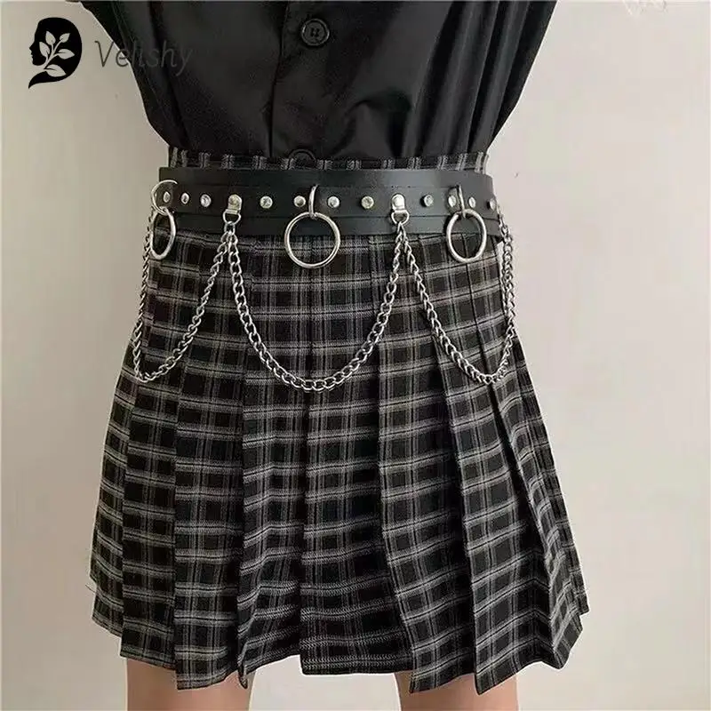 Faux Leather Metal Circle Chain Tassel Waist Belt Punk Gothic Body Accessories