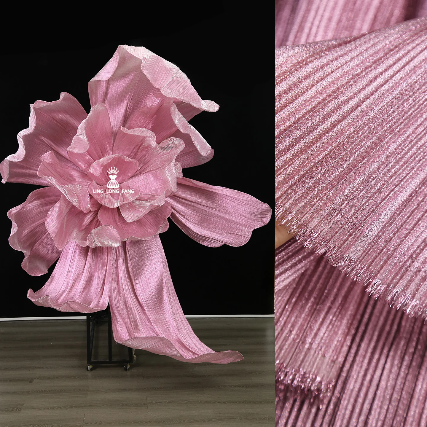 Pearlescent Yarn Textured Crinkle Fabric for3D Wedding Floral Design Large Stage Decor upholstery fabrics anniversaire fabric