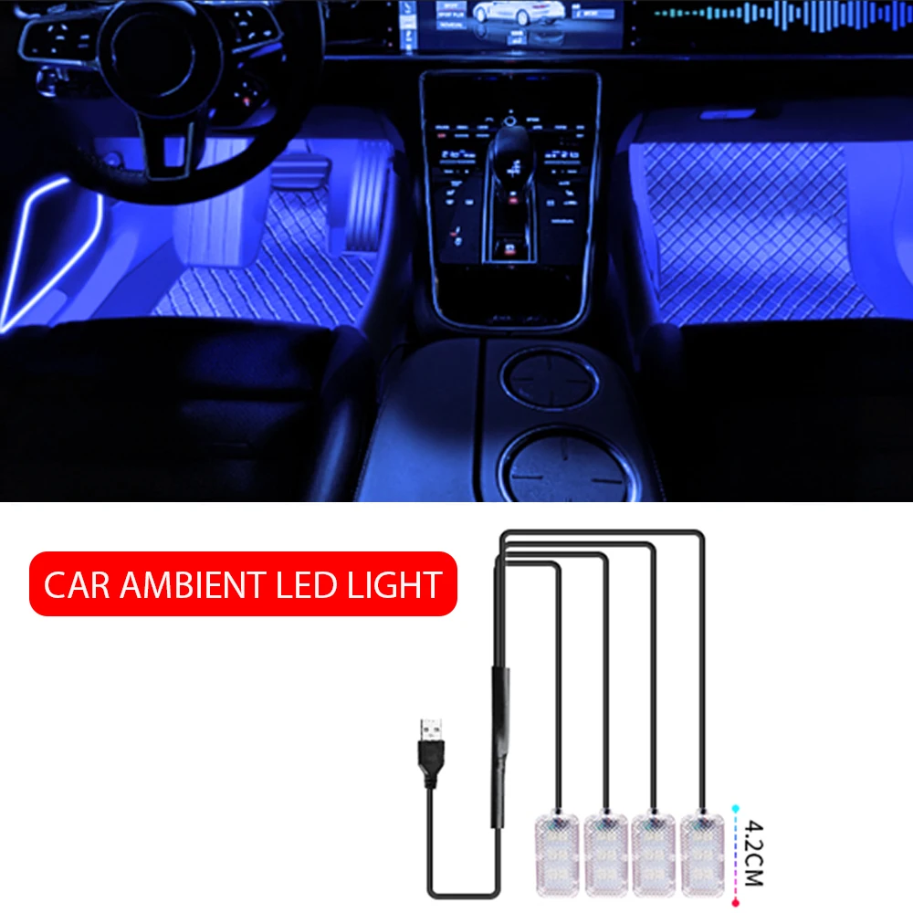 Auto LED Umgebungslichter Auto Innen Fuß Atmosphäre Dekoration Lampe Rosa/Blau/Eisblau Quadratische Glühbirne USB Nachtlicht 2/4 IN 1