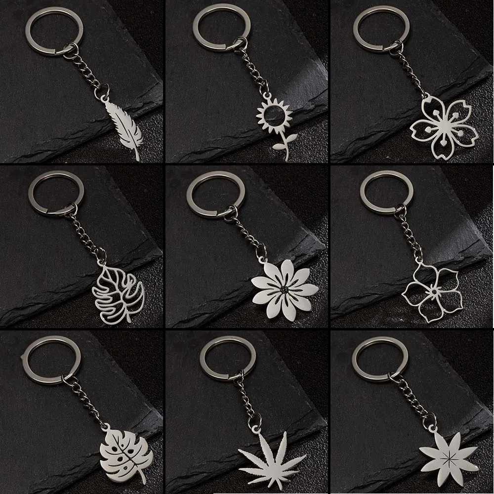 Diy Handmade Stainless Steel Keychain Car Keyholder For Women Luxury Leaf And Flower Bag Charm Keyring Clip Key Chain Jewelry
